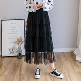 Spring New Sweet Cake Layered Long Mesh Skirts Princess High Waist Ruffled Vintage Tiered Tulle Pleated ins