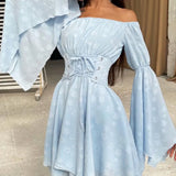 Slash Neck Flare Sleeve Irregular Hems Corset Short Dress Streetwear Girls High Waist A-line Tunics Evening Party