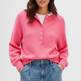 Women's Autumn And Winter Casual Round-Neck Sweater Henry Shirt Button Knitted