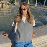 V Neck Knitted Vest Sweater Sleeveless Women Khaki Casual Pullover Black 2020 Autumn Winter Gray Jumper