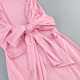 Pink One Shoulder Back Tie Up Maxi Dress- Outfit