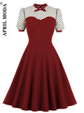 50s 60s Formal Flare Swing Dress Patchwork Red Black Green Retro Vintage Party Sundress Cocktail Pin Up A Line Tunic