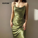 Dress Women 2022 Sexy Satin Slit Irregular Dress Fashion Sleeveless Sling Backless Party Dress Elegant Commute