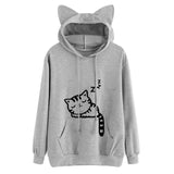 Women Hoodies Sweatshirt Kawaii Pink Winter Cat Pattern Long Sleeve Moletom Hooded Sweatshirts Ear Hooed Mujer