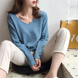 New 2021 Autumn Winter Women's Sweaters V-Neck Minimalist Tops Fashionable Korean Style Knitting Casual Solid