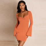 Fairy Summer Dress Women Elegant Long Sleeve Mini Dresses V-Neck Sexy Slim Streetwear Women's Bodycon Party Dress