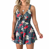 Sling Chest Bow Street Hipster Lace Printing Loose One-piece