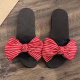 women Bohemia Floral Beach Sandals Striped bow Slippers Flip Flops For Women Summer slippers 3CM High heel