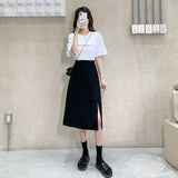 Zingj Figure A-Word Skirt Female Autumn 2024 New Medium-Long High Waist Show Thin Slit Large Size Package Buttock Skirt-Outfit