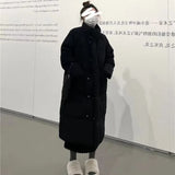 Standing Collar Long White Duck Down Down Jacket Female 2024 Winter New Thick Large Pocket Over The Knee Loose Warm Coat-Outfit