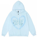 Hip Hop Harajuku Coat Jacket Graffiti Heart Letter Bear Print Zip-up Hoodie Women Autumn Long Sleeve Sweatshirt