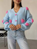 Zingj New Loose Sweet Stereo Strawberry Decal Thick Needle Show Thin Sweater Female Hot Selling