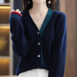 Zingj Spring And Autumn New Fashion Female V-Neck Loose And Versatile Color Cardigan Show Thin Single Breasted Sweater Coat Female-Outfit