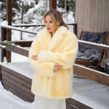 Solid Collar Faux Fur Coat- Outfit