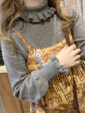 Kawaii Ruffle High Collar Sweater Women Japanese Vintage Soft Girl Lantern Sleeve Cute Lolita Knitted Jumper