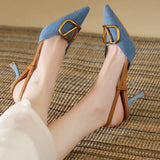 New Summer High Heels Women's Sandals With A Tip V Buckle Back Empty French