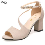 summer sexy fish mouth hollow Roman sandals thick with word with beaded high heels female summer Sexy female