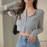 Long Sleeve Casual T shirt Thin Women's Knitted Cardigan Cropped CardigansSexy Solid Color Women T-shirt Crop