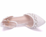 High-Heeled Sandals With Beaded Bracelets With Water Drill Sandals White Real Wedding