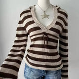 Vintage V-Neck Front Tie Hooded SweaterOutfit
