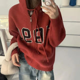 Zingj / Winter 2024 New Design Sense Niche Top Hooded Sweater Female Lazy Wind Loose Knit Cardigan Coat-Outfit