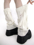 Streetwear Grunge Knitted Leg Warmers Solid Gothic Harajuku Women Japanese Ripped Calf Socks Boots Cover Y2k Aesthetic