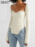 Fashion Women's Sweater Square Collar Waist Long Sleeve Irregular Pink Bottom Knitted Pullovers Spring 2023 New