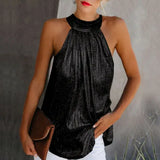 Gold Blouse 2020 New Fashion High Neck Sleeveless Hatler Tank Top Vest Summer Casual Loose Blouse Shirt
