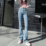 Color Women Flare Jeans Pants Button Down Pants Zipper Stretch Jeggings Elastic Denim Skinny Bootcut Casual Fashion