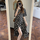 hoydsn 2022 summer dress new French Chiffon floral woman dress women's design temperament V-neck skirt elegant