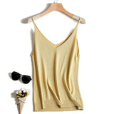 Shiny Lurex Sexy Top Women Halter V Neck Basic White Cami Sleeveless Knitted Tank Tops Women'S Summer Camisole