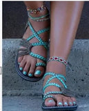 Zingj Size Summer Beach Sandals Women Clip Toe Rope Knot Flat Slippers Women- Outfit