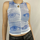 Eyes Printed Tank Tops 90s Vintage Fashion Streetwear Sleeveless Crop Top Women Vintage Sweats Vest Y2K