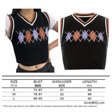 Sweater Vest Women Black Sleeveless Plaid Knitted Crop Sweaters Casual Autumn Preppy Style 2020 tops V Neck