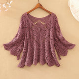 coat female crochet hollow five-point sleeve top sweater o neck knitted