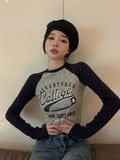 Vintage Women T-shirt Long Sleeve Y2k Gothic Crop Tops Graphic Printed Tshirts Koreanm Style Streetwear Tee Tops