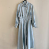 Elegant Office Lady Vintage Office Puff Sleeve Shirt Dress Women Casual Single-breasted A-Line