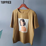 Women T-shirts Character Printing Tops Tees Summer Tops Short sleeve 95% cotton