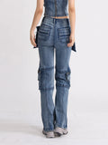 Vintage Jeans Trousers Women 2025 Summer New Fashion Design Style Interface Bag High-Waist Straight