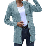 2025 New Women's Casual Cardigan Jacket Solid Color Mah-Button Cardigan Sweater