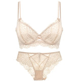 French Lace Embroidery Underwear Set Thin Cup Bralette Push Up Brassiere Sexy Lace Lingerie Transparent Bra And Panty