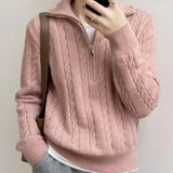 Dark Academia Half Zip Up Cable Knit SweaterOutfit