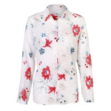 Long Sleeve Floral Leopard Print Tops and Blouses Office Lady Shirt Casual Button Turn-down Neck Wide Slim Blouse