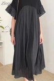 Fashion New Women Summer Pleated Ruffes Dress Ladies Womens Loose Long Dresses Casual Office Pullover Woman Black