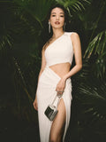 Shu Qi Same High-End Sexy Umbilical Sleeveless Dress Temperament Ass Open-Fork Dress Dress