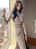 Version Of Temperament To Wear Long-Term Knitted Dress With Waist Knitted Dress Women's Clothing Early Autumn New Sweater