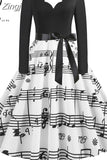 Women Winter Christmas Dress Vintage Santa Printed V-Neck Long Sleeve Swing Sexy Xmas Party Festival Dress