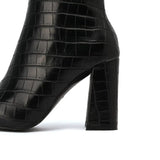 Fashion Knee High Boots Autumn Winter Women Pu Leather Square High Heel Western Boots Pointed Toe Zipper Woman Shoes