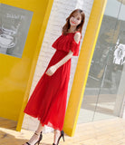 Zingj Chiffon Dress Summer Dress Slim And Fresh Medium And Long Women Open Shoulder Beach
