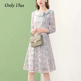 Blue Lace Dress French Floral Dress Female 2022 Spring New Women A-line O-neck Sweet Dresses Streetwear